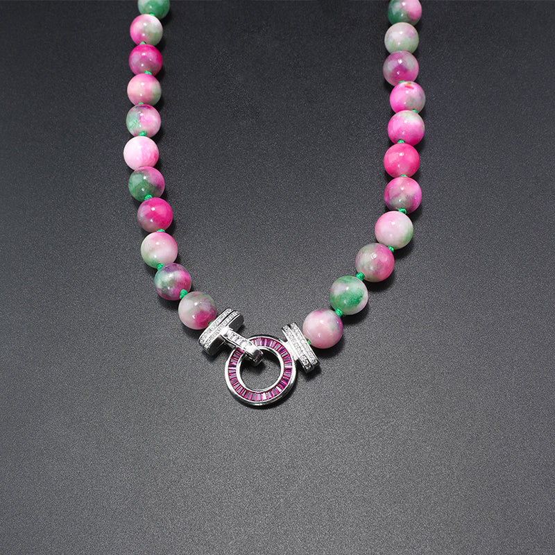 Elegant Pink & Green Beaded Jewelry Set for Daily Sophistication