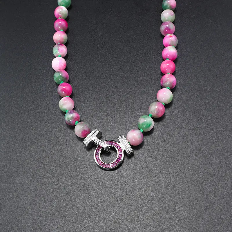 Parure de bijoux élégante rose et verte avec perles pour une sophistication au quotidien
