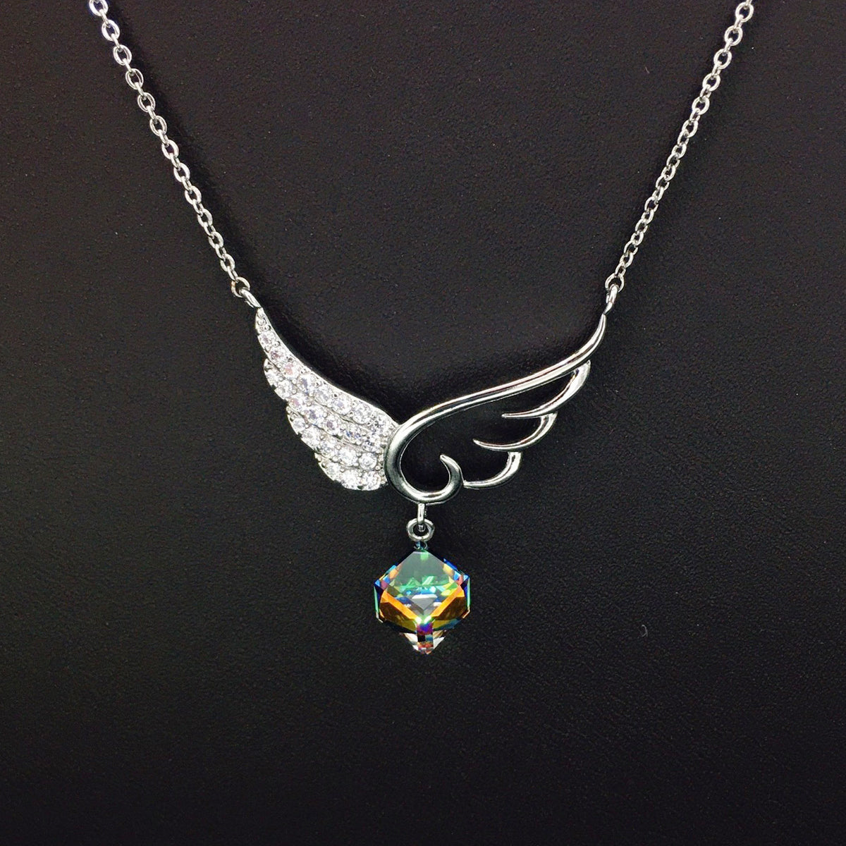 Personalized Wings Geometric Crystal Necklace