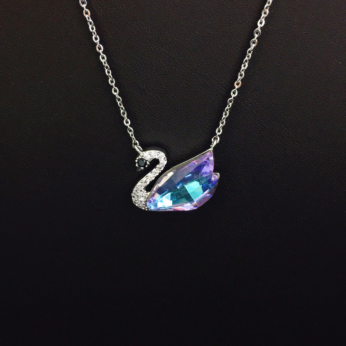 Sparkling Blue Crystal Swan Necklace for Elegant Evening Events