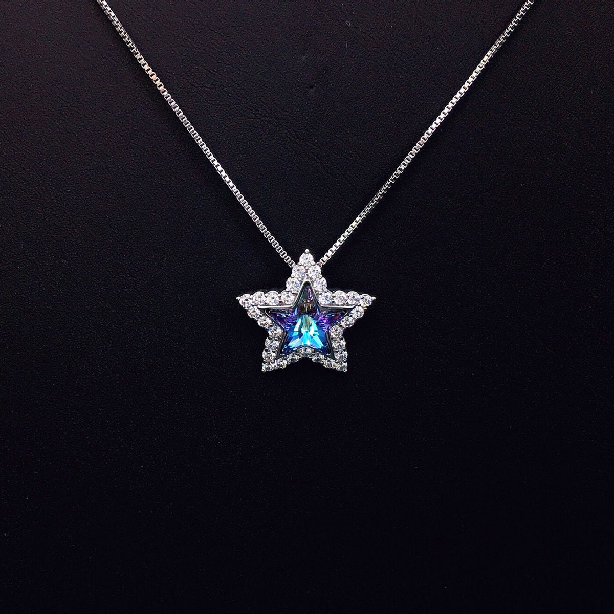 Glamorous Star - Shaped Blue Crystal Necklace for Romantic Dates