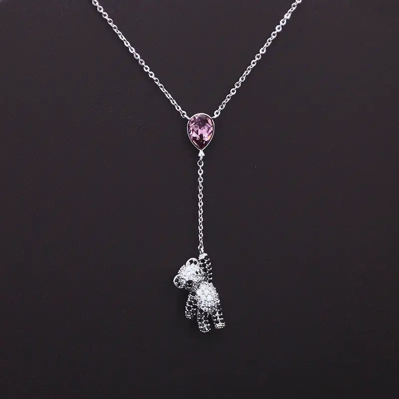 Collier cravate ourson étincelant en cristal bleu en forme de goutte pour un style quotidien mignon