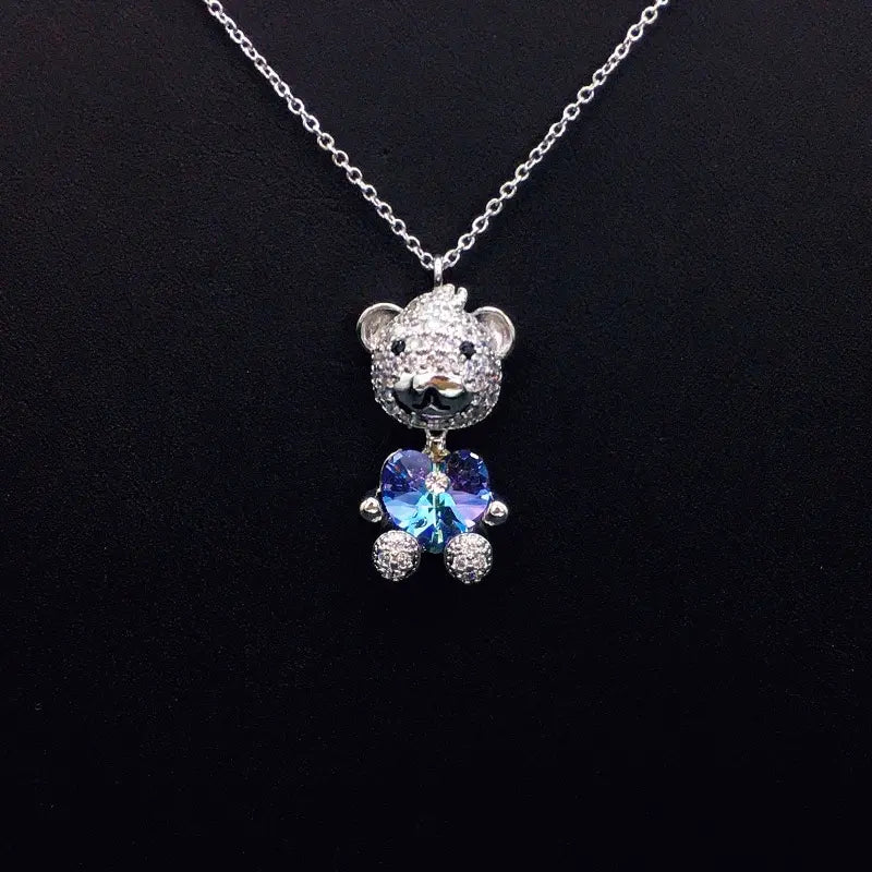 Collier ourson plaqué or glamour avec cœur en cristal pour les soirées