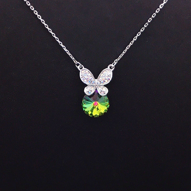 Glamorous Butterfly Pendant Necklace with Blue Gem for Evening Galas