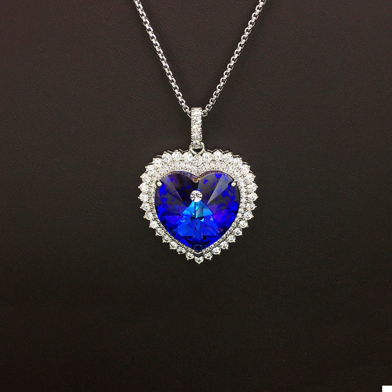 Dazzling Silver & Blue Crystal Heart Jewelry Piece for Special Occasions