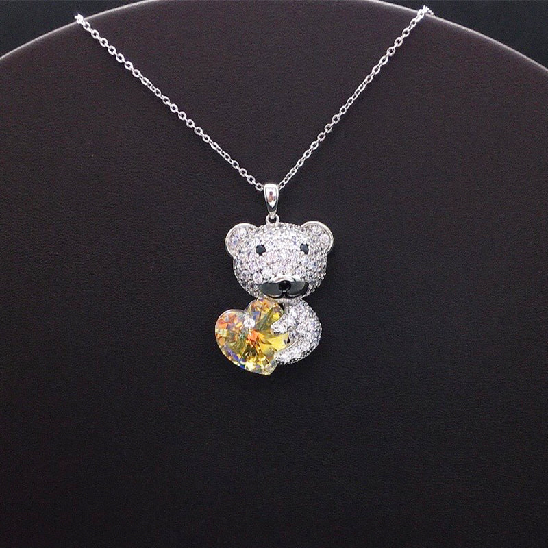 Elegant Silver Teddy Bear Pendant Necklace for Casual Outings