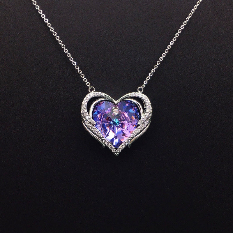 Glamorous Blue Crystal Heart Pendant Necklace with Silver Embellishments for Evening Events