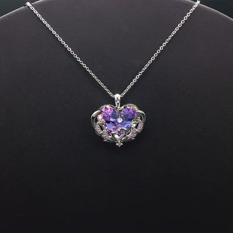 Collier Pendentif Cœur en Cristal Violet Glamour pour Soirées