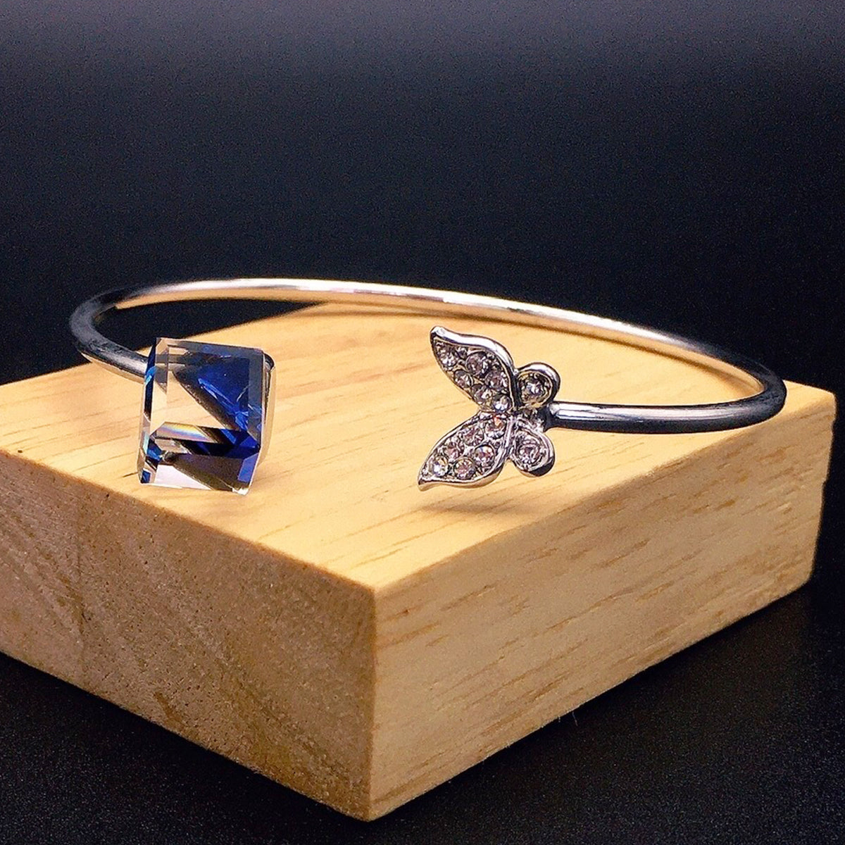 Minimalist Crystal Butterfly Open Bracelet