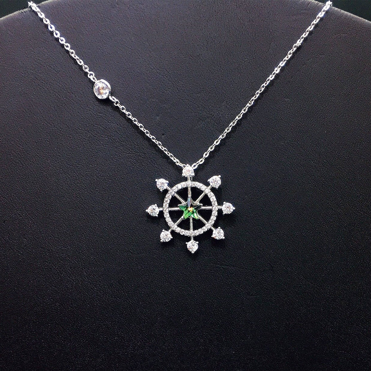 Nautical Compass Star Blue Crystal Necklace