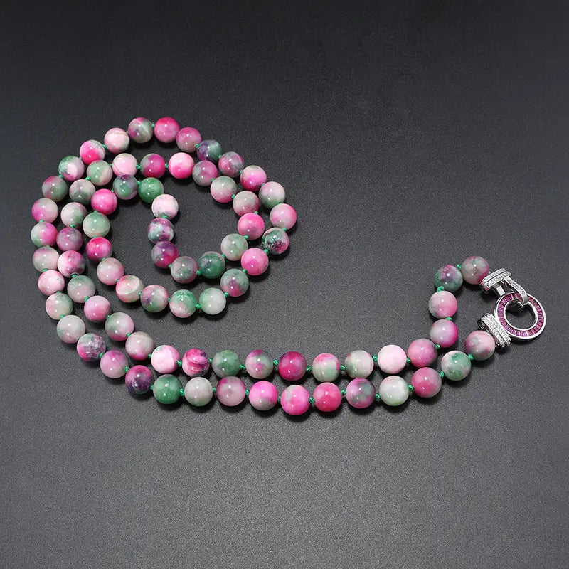 Parure de bijoux élégante rose et verte avec perles pour une sophistication au quotidien