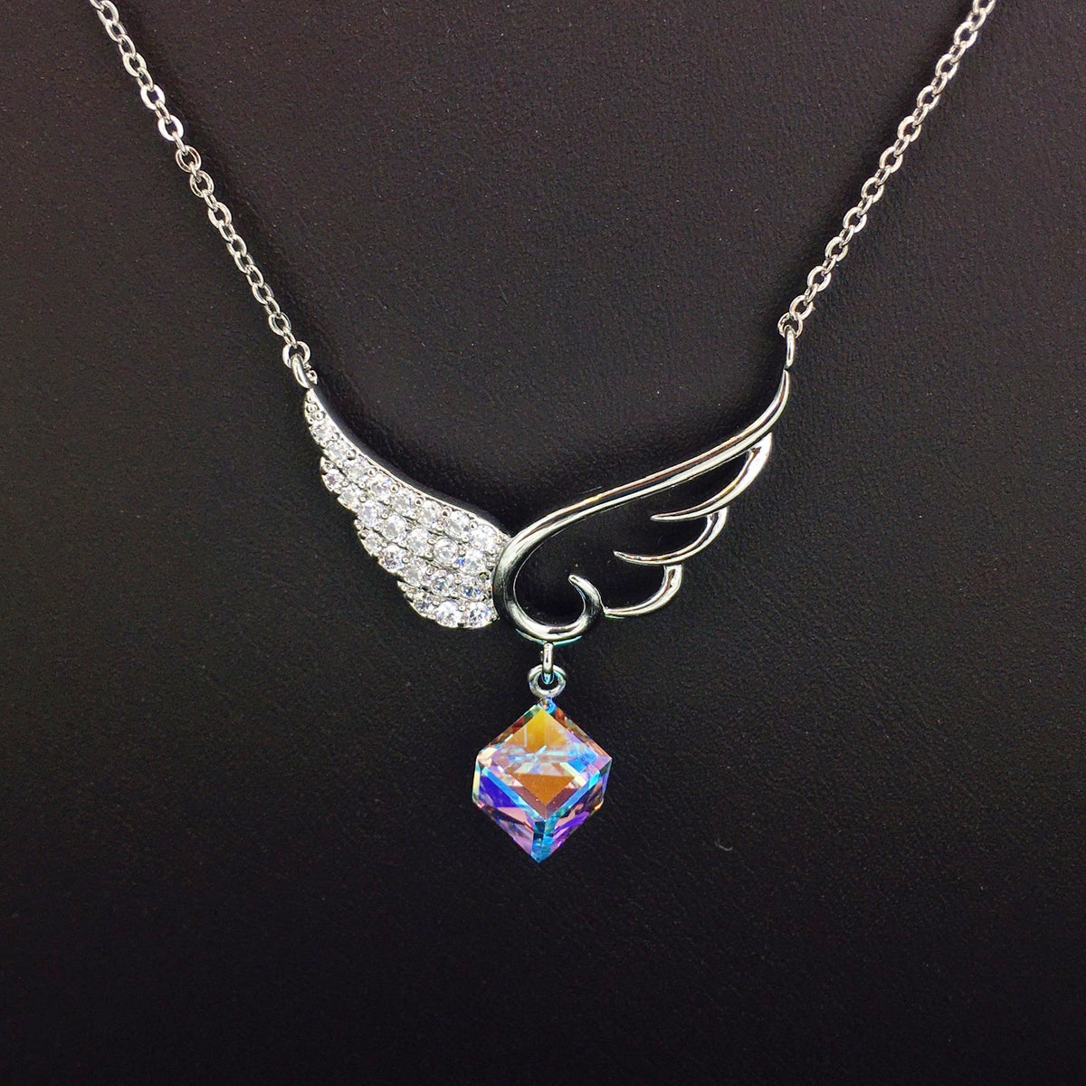 Personalized Wings Geometric Crystal Necklace