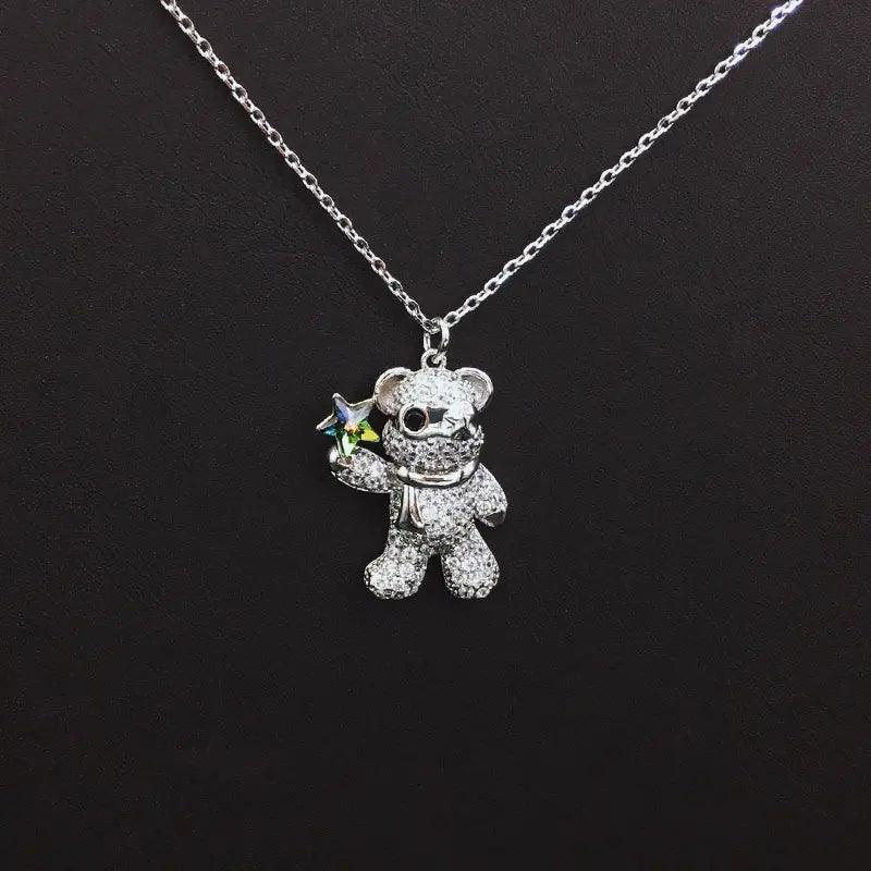 Collier Ourson Scintillant avec Étoile en Cristal Bleu pour un Style Quotidien Adorable