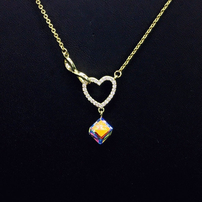 Sparkling Gold Infinity Heart Necklace with Blue Crystal Drop for Romantic Dates