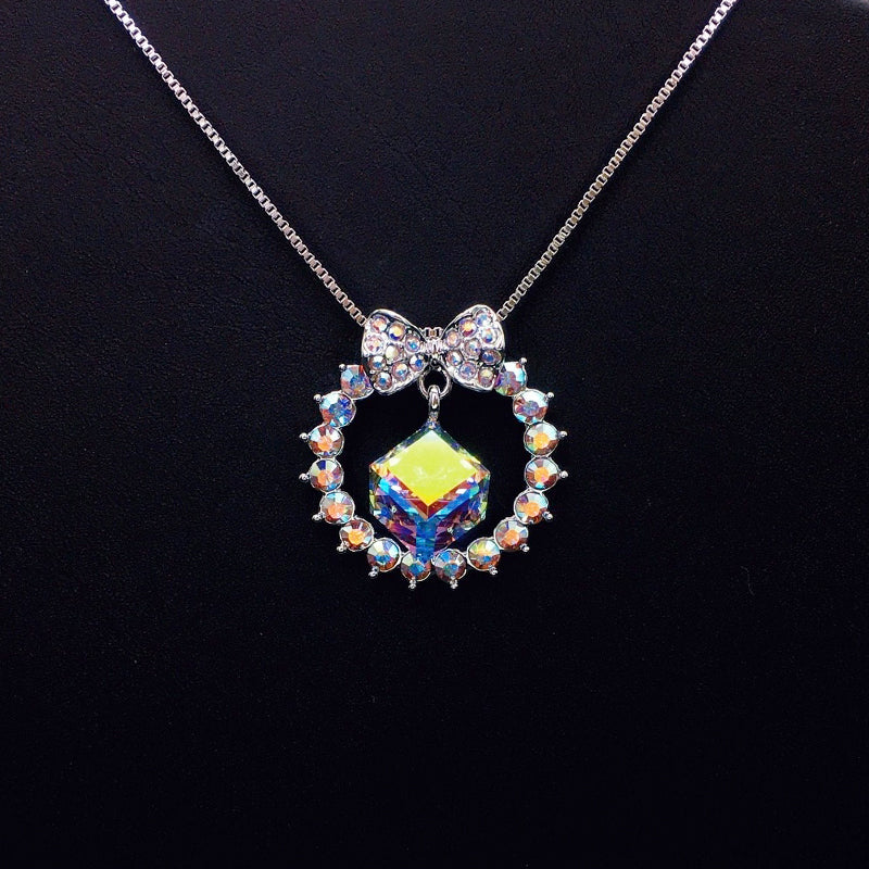Elegant Bow - Accented Blue Crystal Wreath Necklace for Special Occasions