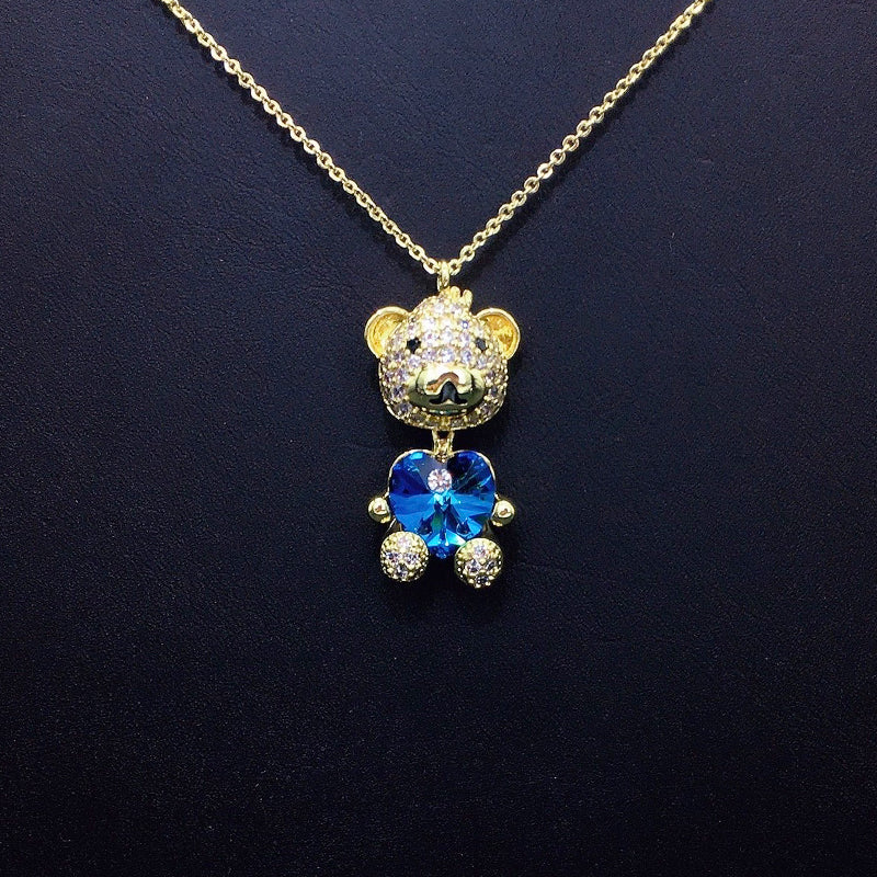Glamorous Gold - Plated Teddy Bear Necklace with Crystal Heart for Party Wear