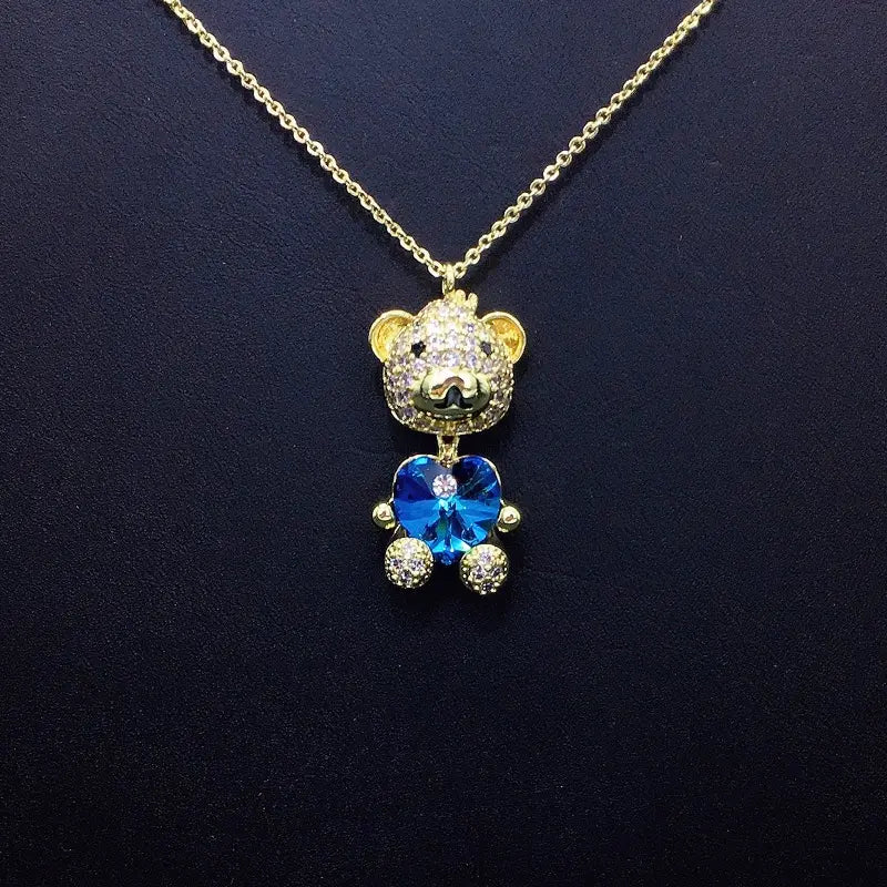 Collier ourson plaqué or glamour avec cœur en cristal pour les soirées