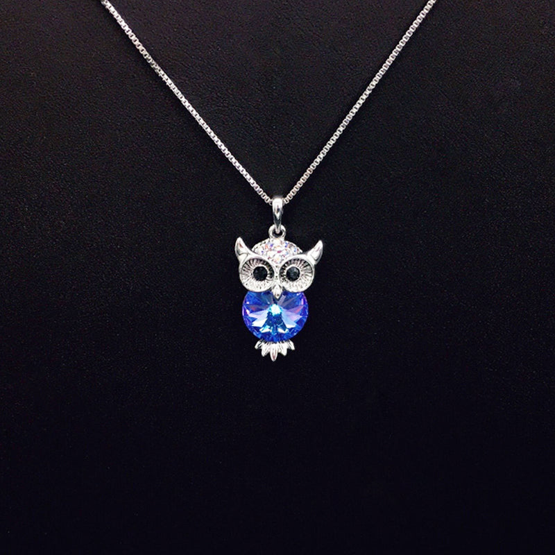 Chic Silver Owl Necklace with Blue Crystal for Daily Elegance