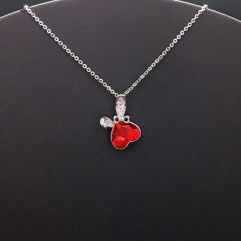 Elegant Silver Heart - Shaped Crystal Necklace with Bow for Formal Events