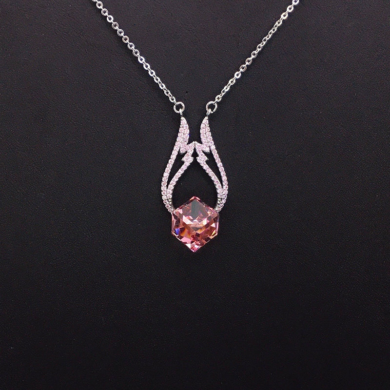 Glamorous Blue Crystal Pendant Necklace with Silver Embellishments for Evening Events