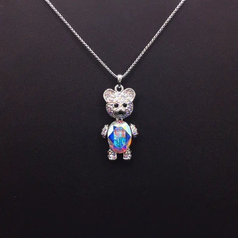 De luxe - Collier pendentif ours en peluche argenté à offrir en cadeau de Noël