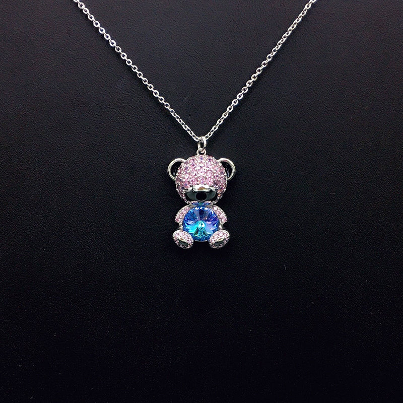 Elegant Silver Teddy Bear Pendant Necklace for Casual Outings