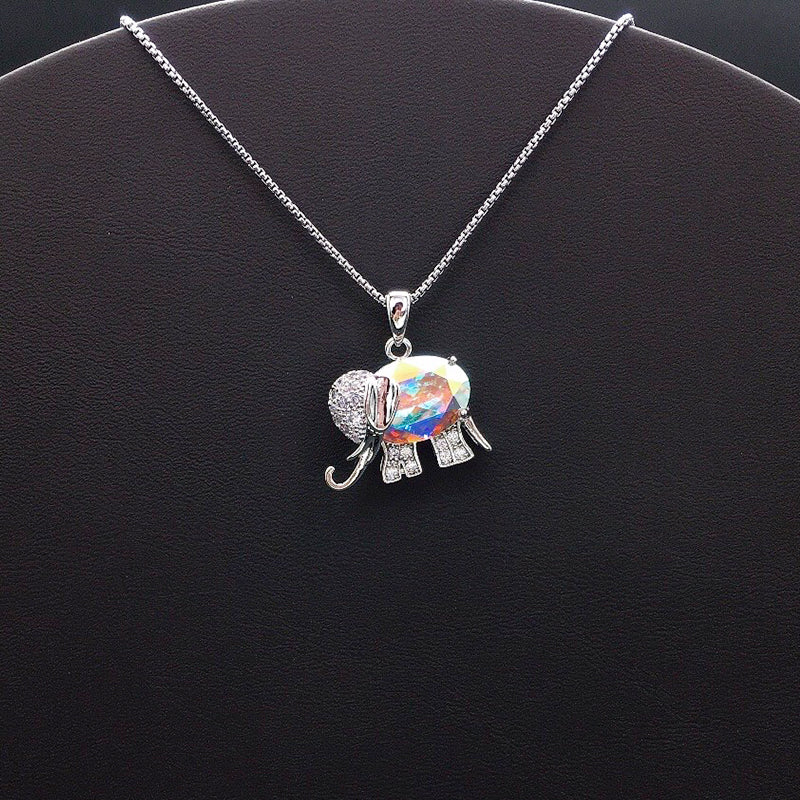 Elegant Silver Elephant Necklace with Blue Crystal for Formal Events
