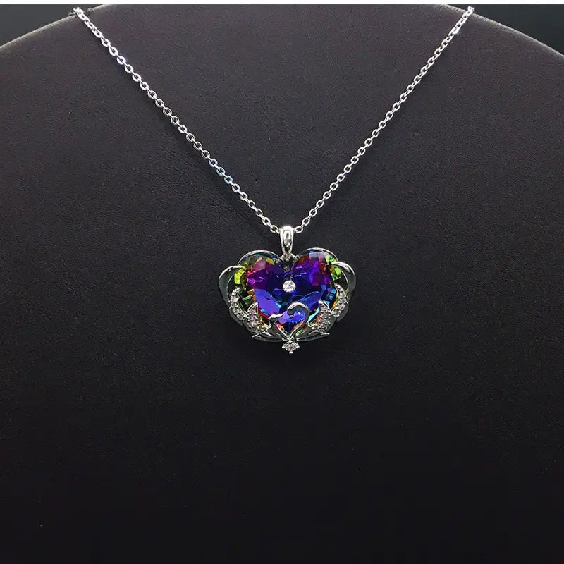 Collier Pendentif Cœur en Cristal Violet Glamour pour Soirées