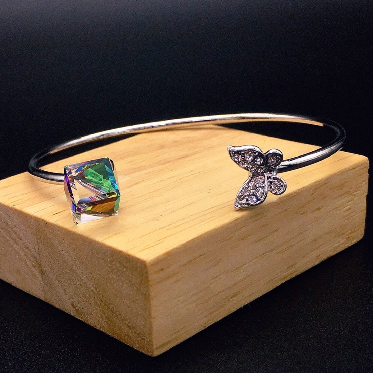 Minimalist Crystal Butterfly Open Bracelet