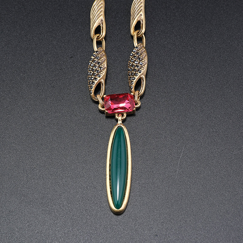 Fashion Green Leaf Gemstone Necklace Series