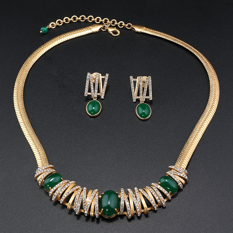 Elegant Gold & Green Onyx Jewelry Set for High - Profile Galas