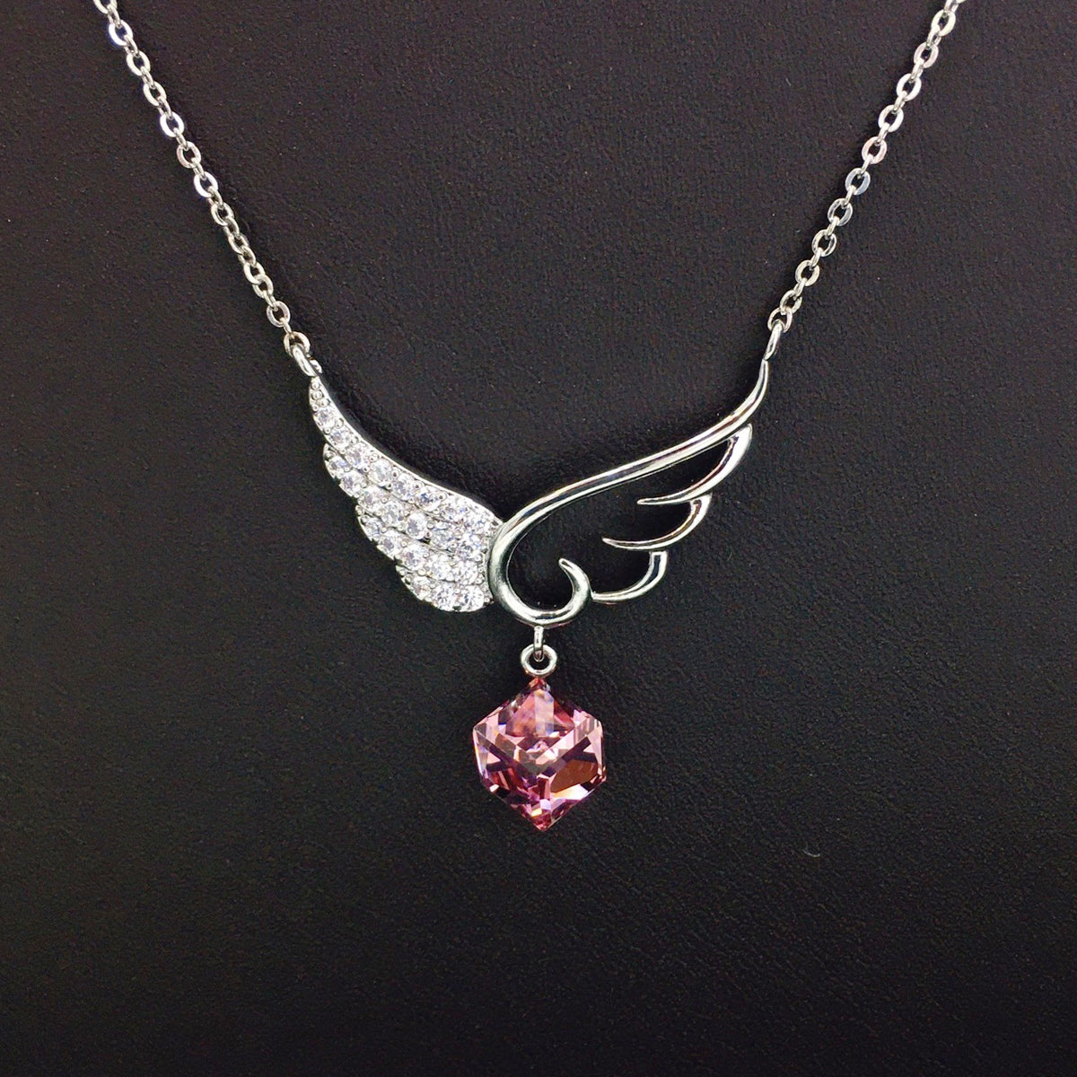 Personalized Wings Geometric Crystal Necklace