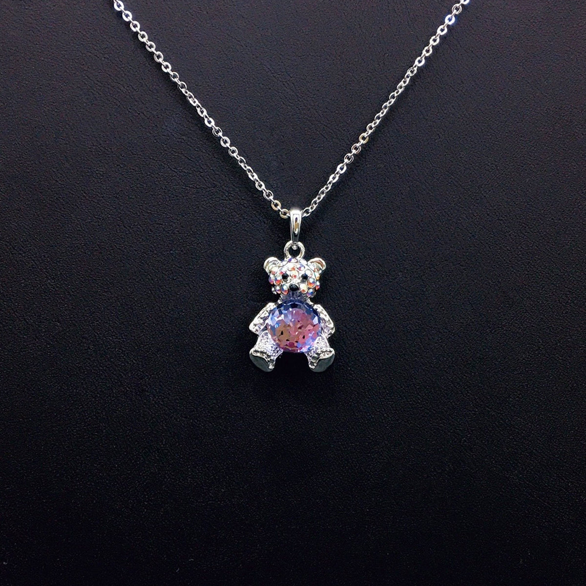 Classic minimalist teddy bear gemstone necklace
