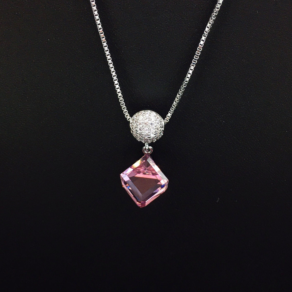 Sparkling Square Blue Crystal Necklace with Rhinestone Ball for Elegant Evening Events