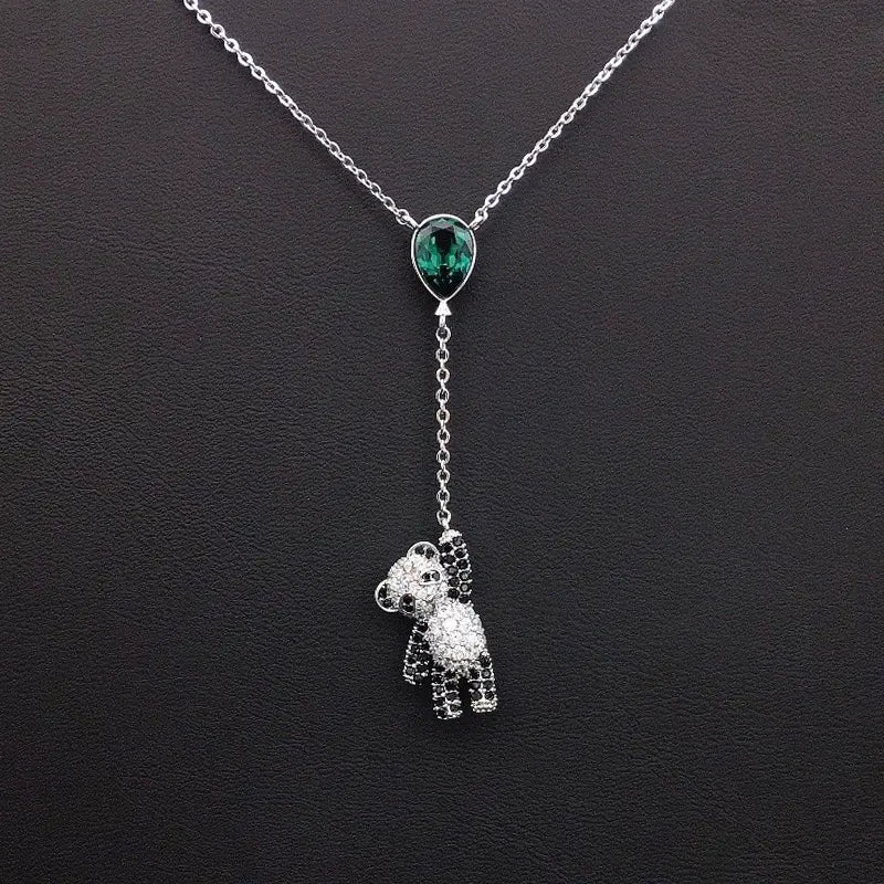 Collier cravate ourson étincelant en cristal bleu en forme de goutte pour un style quotidien mignon