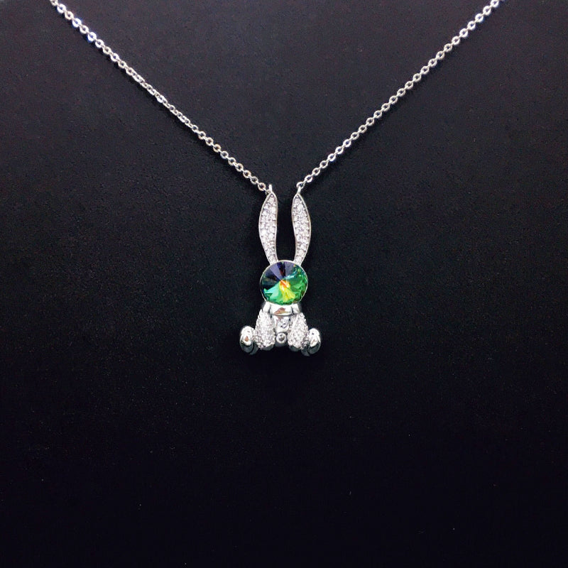 Cute Bunny Blue Crystal Necklace with Sparkling Rhinestones for Daily Chic