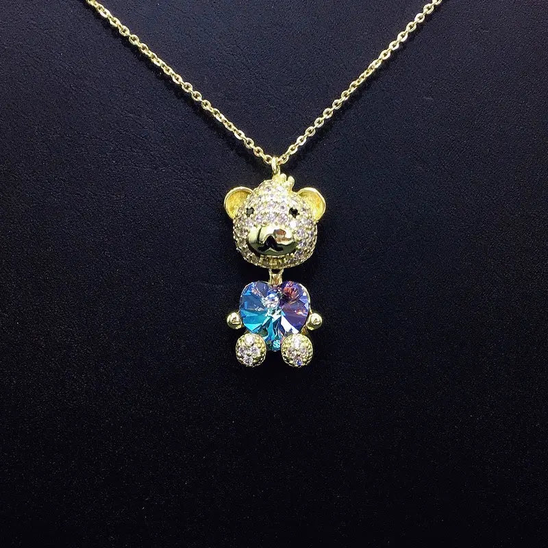 Collier ourson plaqué or glamour avec cœur en cristal pour les soirées
