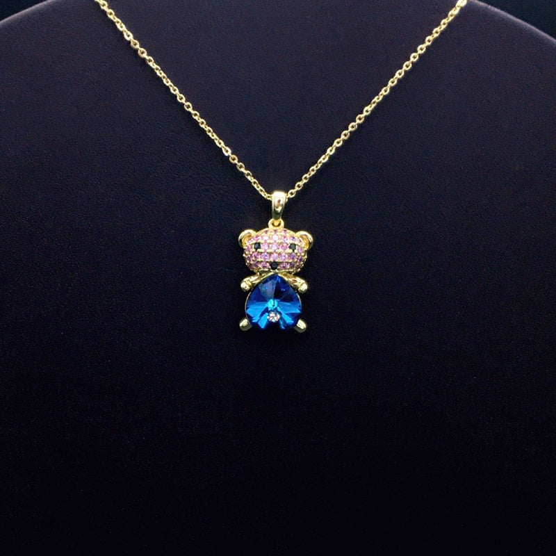 Trendy Teddy Bear Necklace with Pink and Blue Crystal Accents for Fashion - Forward Looks