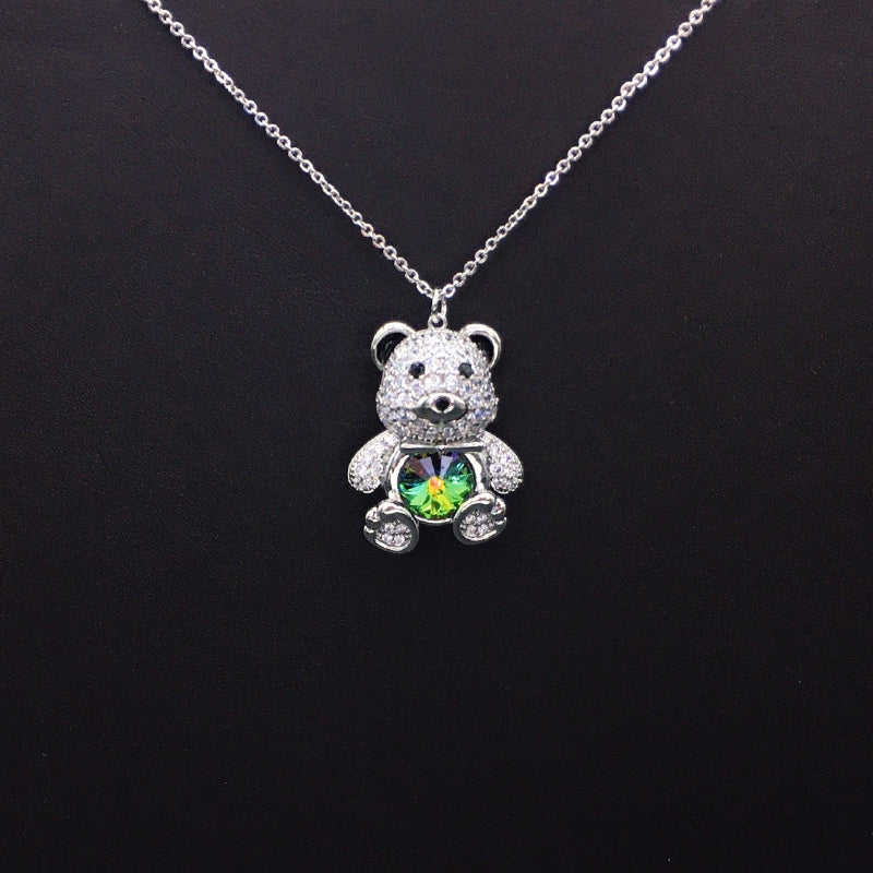 Elegant Silver - Plated Teddy Bear Necklace with Blue Crystal for Formal Occasions