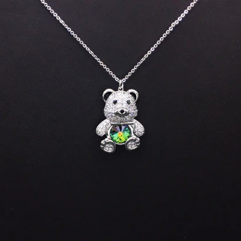 Collier élégant ourson en plaqué argent avec cristal bleu pour les occasions formelles