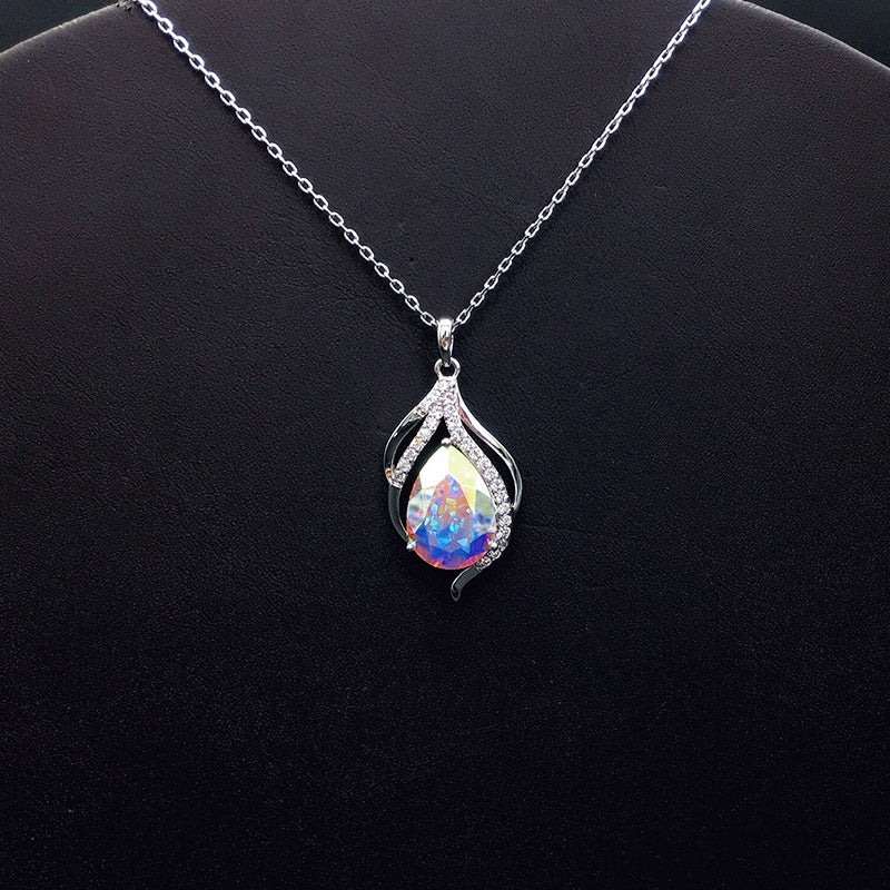 Chic Silver Necklace with Sparkling Blue Teardrop Crystal for Daily Sophistication