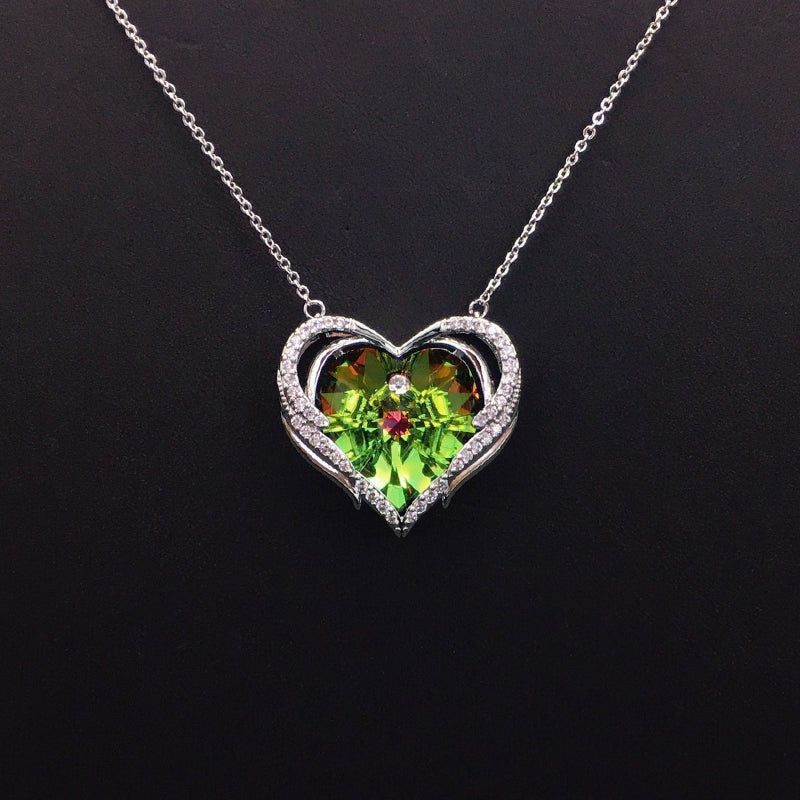 Glamorous Blue Crystal Heart Pendant Necklace with Silver Embellishments for Evening Events