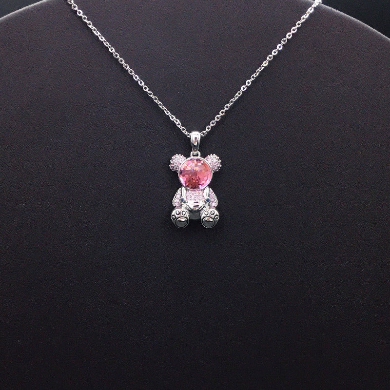 Dazzling Silver and Pink Crystal Teddy Bear Jewelry for Special Occasions