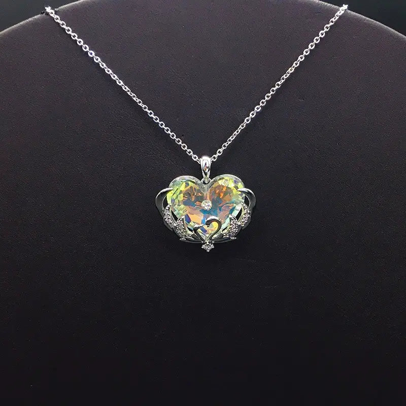 Collier Pendentif Cœur en Cristal Violet Glamour pour Soirées
