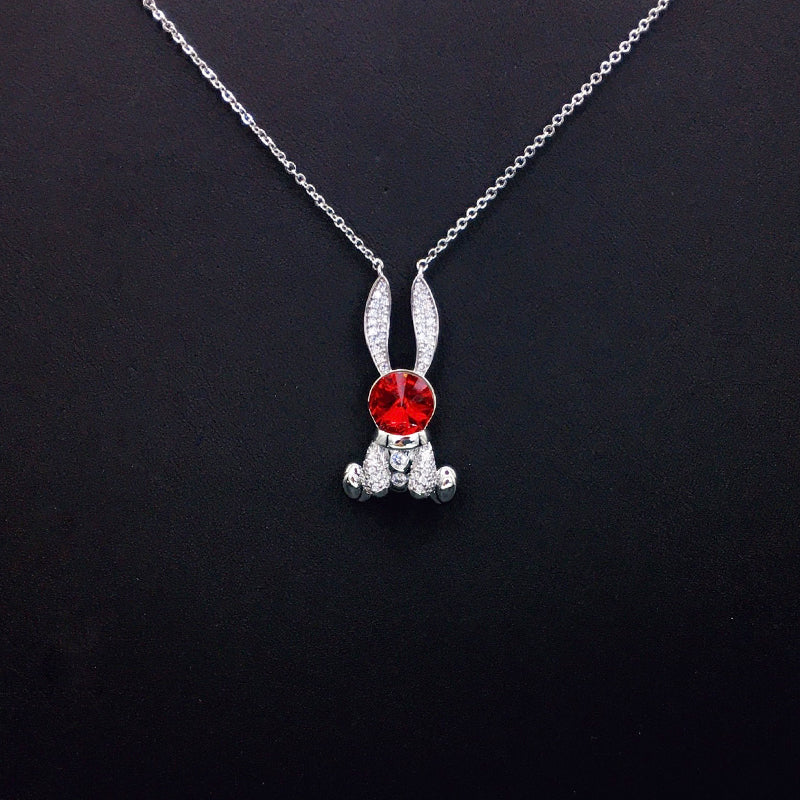 Cute Bunny Blue Crystal Necklace with Sparkling Rhinestones for Daily Chic