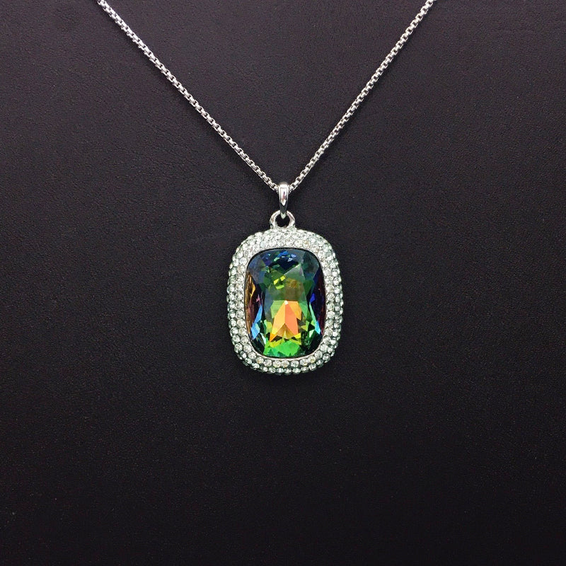 Trendy Aurora Borealis Rectangle Crystal Necklace for Casual Outings & Night Outs
