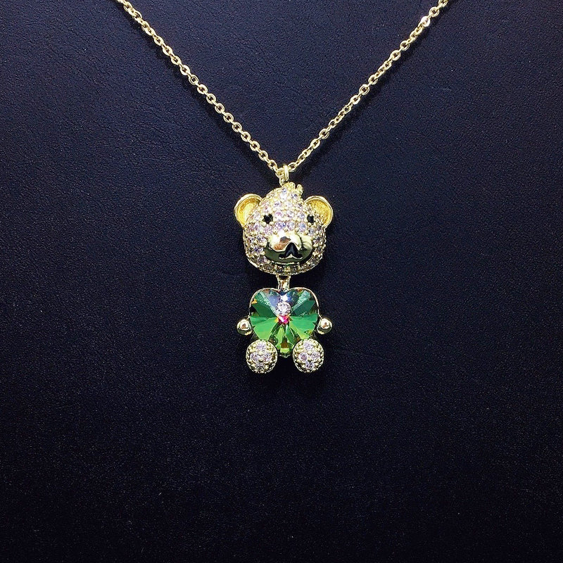 Glamorous Gold - Plated Teddy Bear Necklace with Crystal Heart for Party Wear