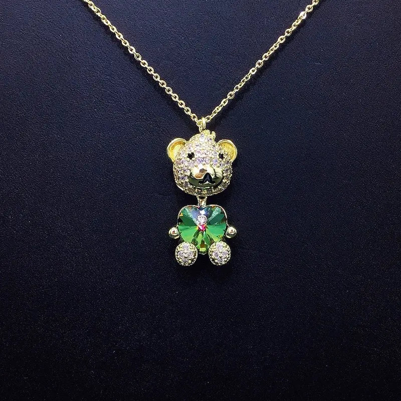 Collier ourson plaqué or glamour avec cœur en cristal pour les soirées