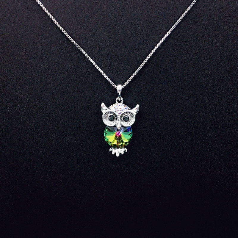 Chic Silver Owl Necklace with Blue Crystal for Daily Elegance