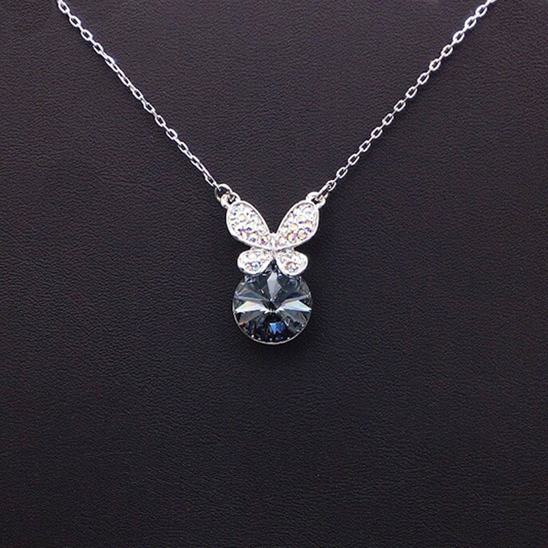 Glamorous Butterfly Pendant Necklace with Blue Gem for Evening Galas